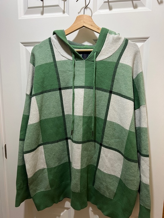 RACHEL Rachel Roy Sweaters - RACHEL Rachel Roy Butter Soft Green and White Plaid Hooded Knit Sweater  1x